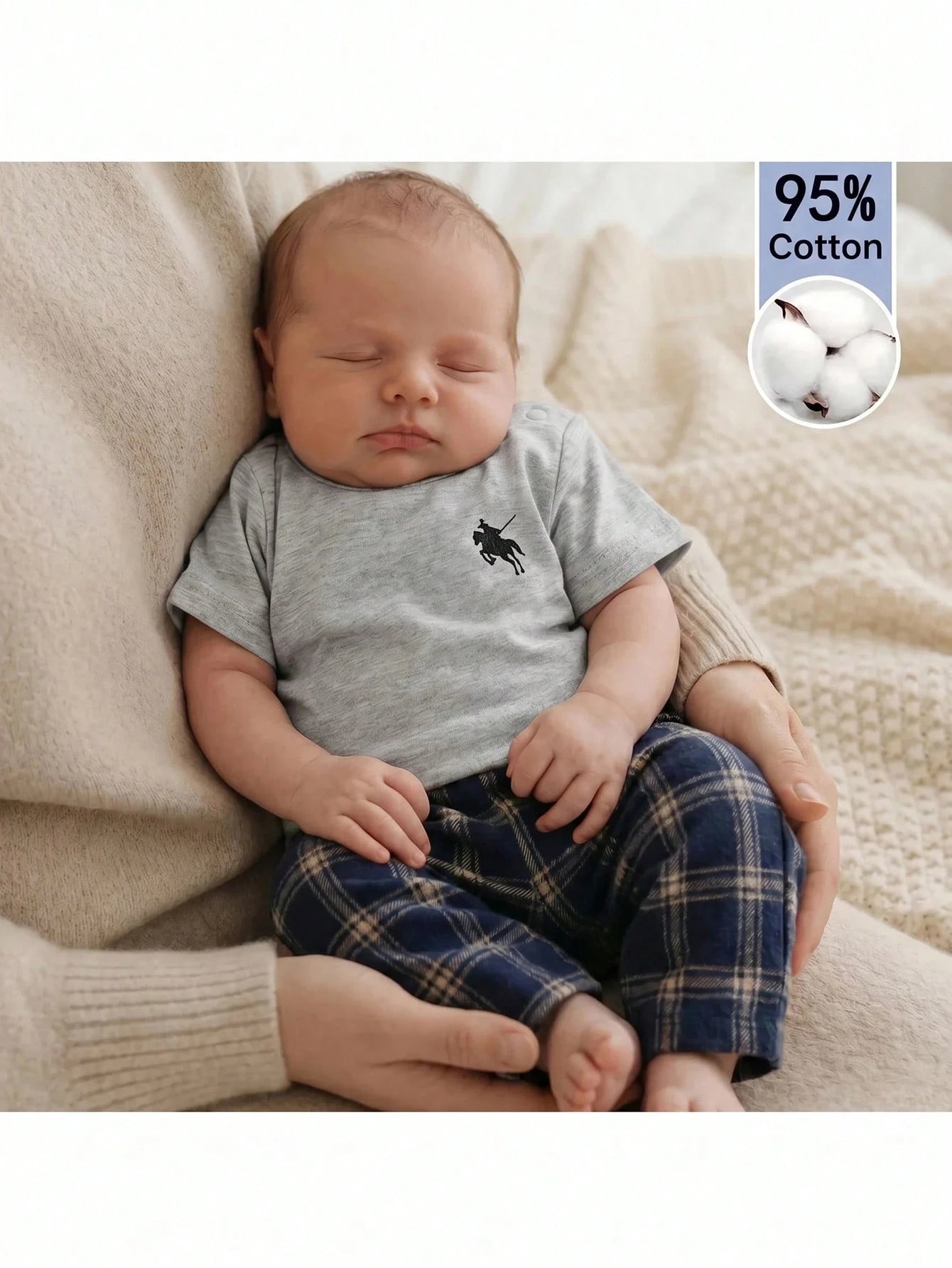 Loomiva Newborn Baby Boy Girl 2 Pieces Set Contrast Pocket Round Neck Top And Plaid Elastic Pants,Navy Blue,Autumn,Casual,Family Matching Hospital Outfit