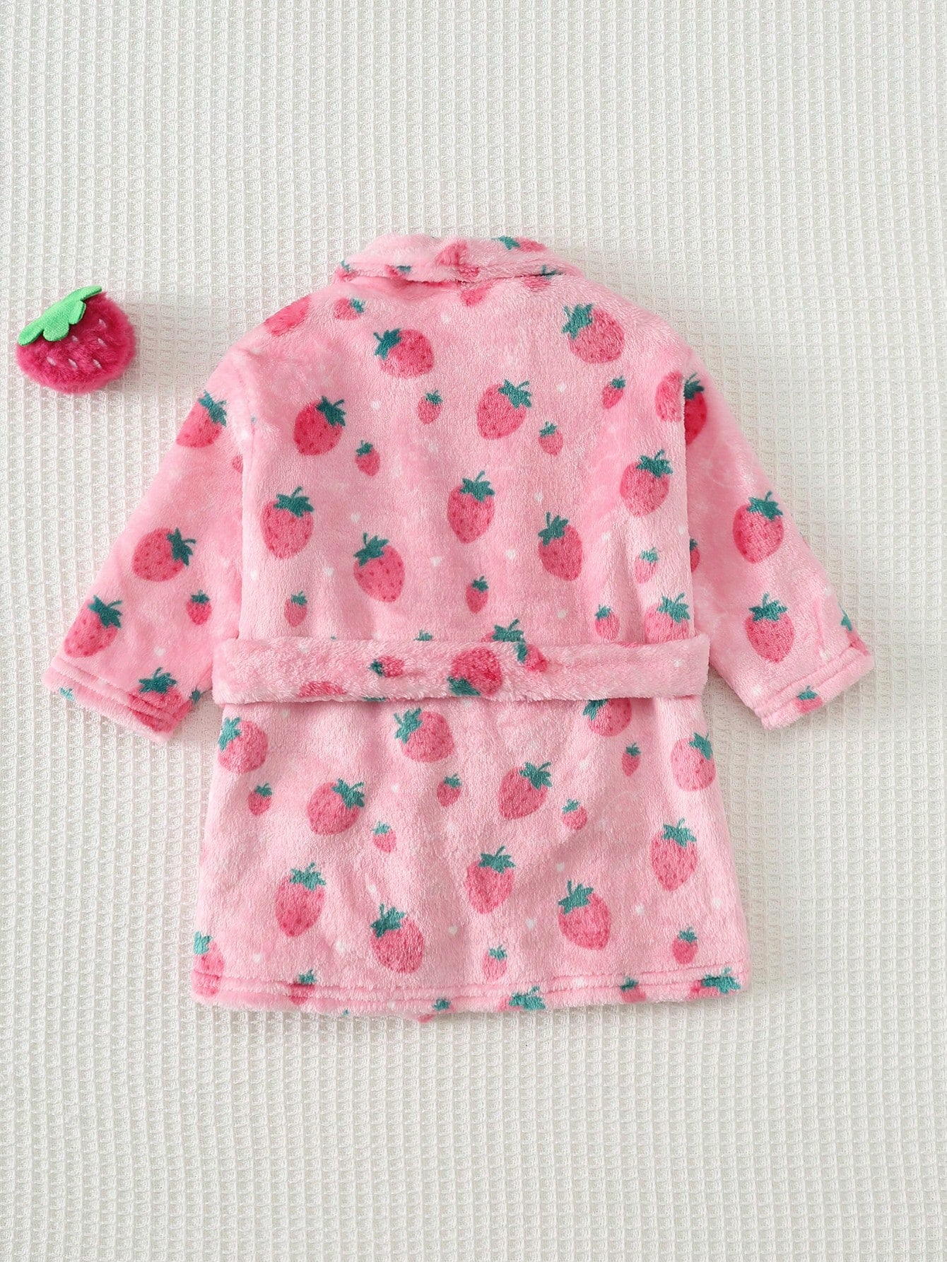 Loomiva Newborn Baby Fleece Pajamas, Pink Strawberry Print With Waist Tie, Long Sleeve Robe, Comfortable Homewear Set