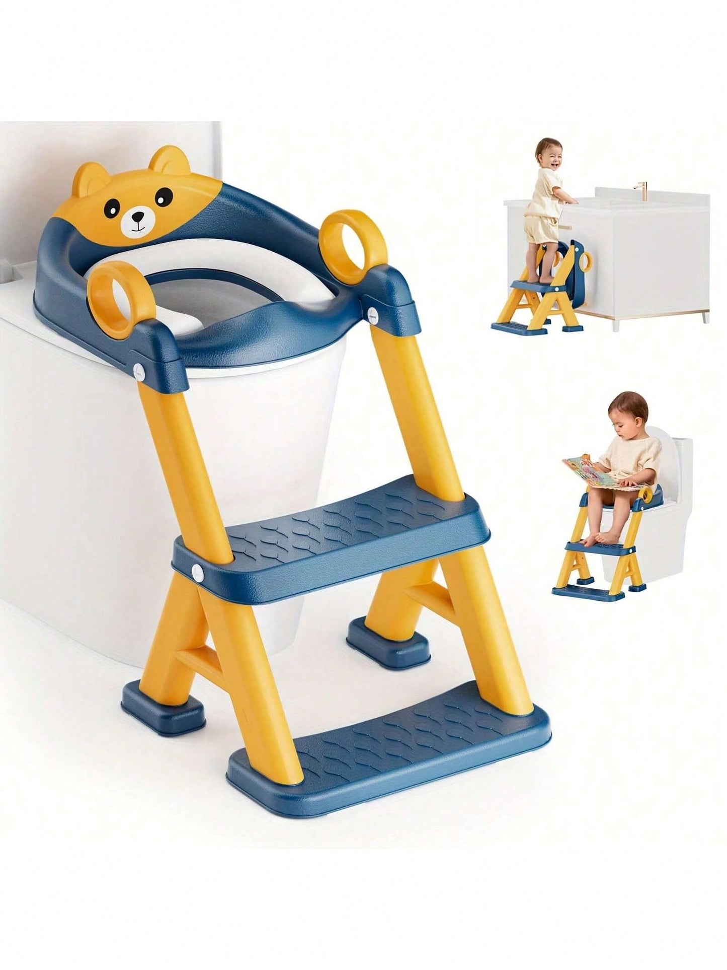 LOVEWE 1 Piece 2-In-1 Integrated Toddler Potty Training Ladder, Non-Slip Steps/Splash Guard/Waterproof Cushion, Toddler-Friendly, Stable