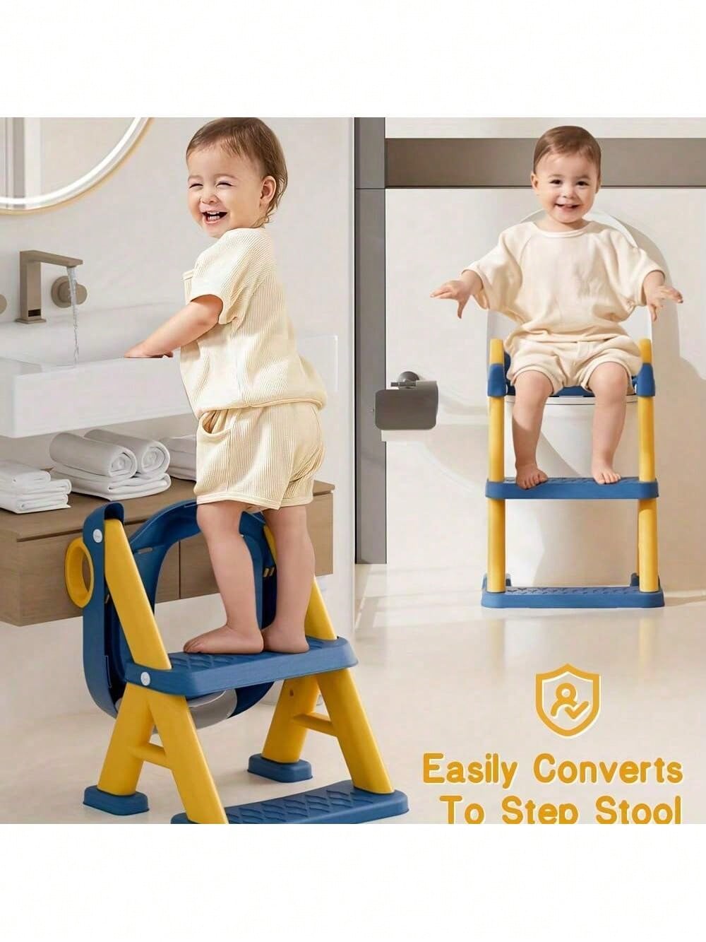 LOVEWE 1 Piece 2-In-1 Integrated Toddler Potty Training Ladder, Non-Slip Steps/Splash Guard/Waterproof Cushion, Toddler-Friendly, Stable
