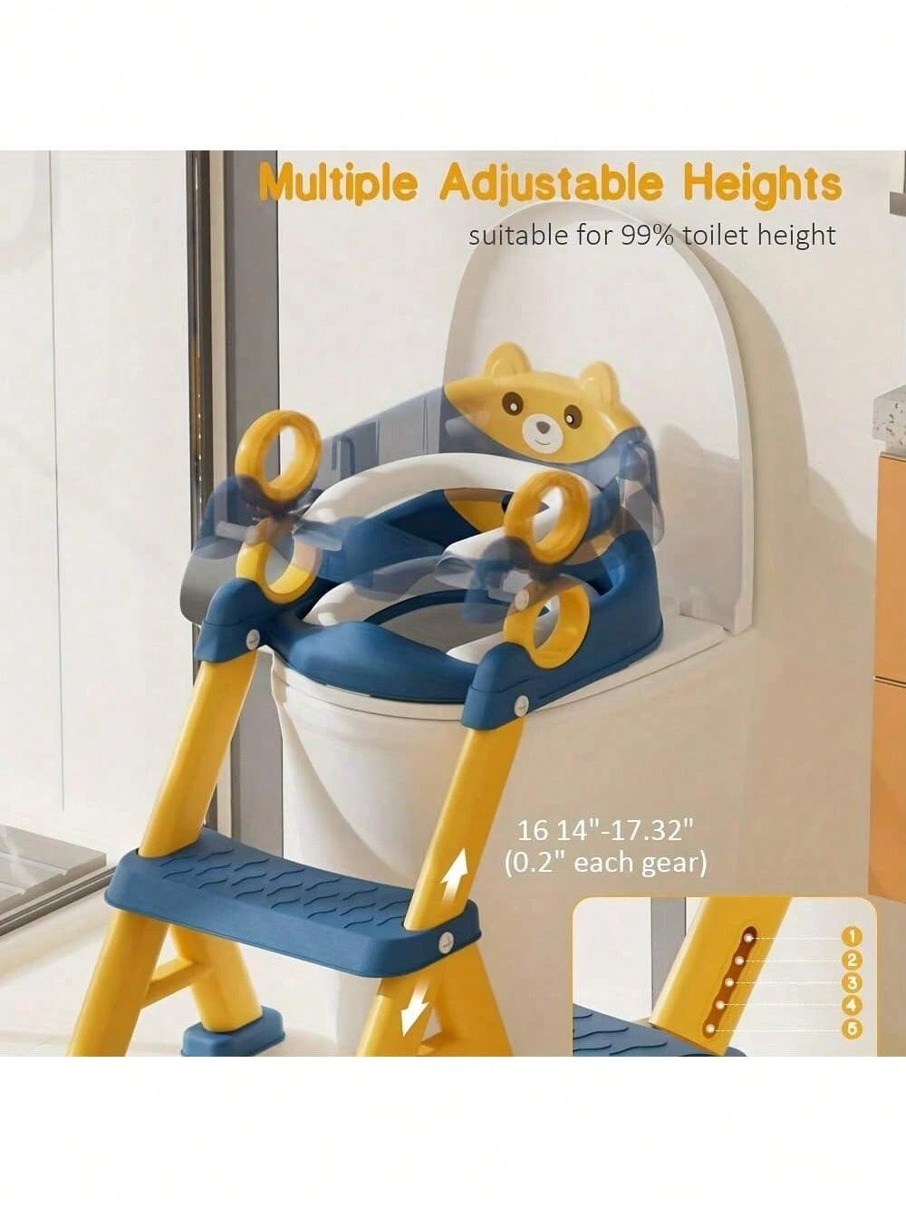 LOVEWE 1 Piece 2-In-1 Integrated Toddler Potty Training Ladder, Non-Slip Steps/Splash Guard/Waterproof Cushion, Toddler-Friendly, Stable