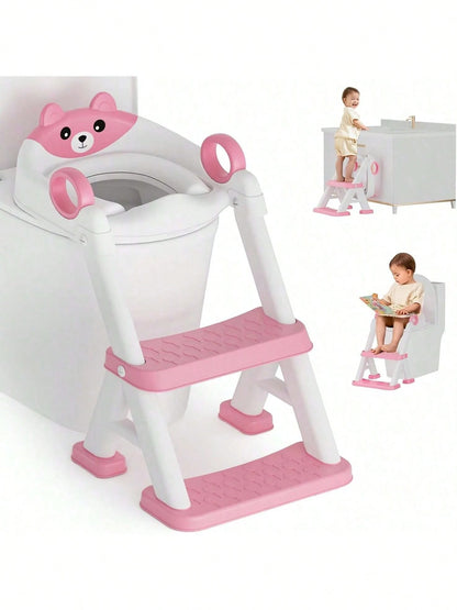 LOVEWE 1 Piece 2-In-1 Integrated Toddler Potty Training Ladder, Non-Slip Steps/Splash Guard/Waterproof Cushion, Toddler-Friendly, Stable