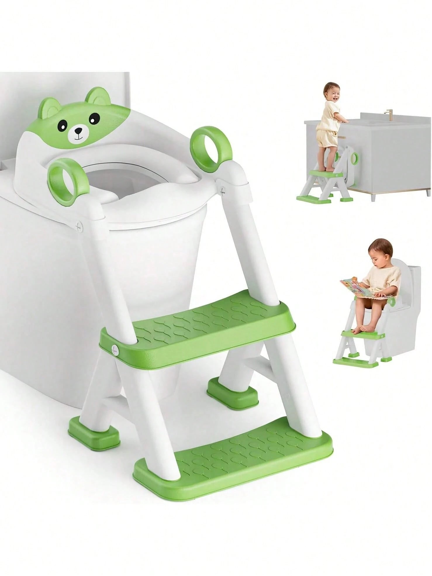 LOVEWE 1 Piece 2-In-1 Integrated Toddler Potty Training Ladder, Non-Slip Steps/Splash Guard/Waterproof Cushion, Toddler-Friendly, Stable