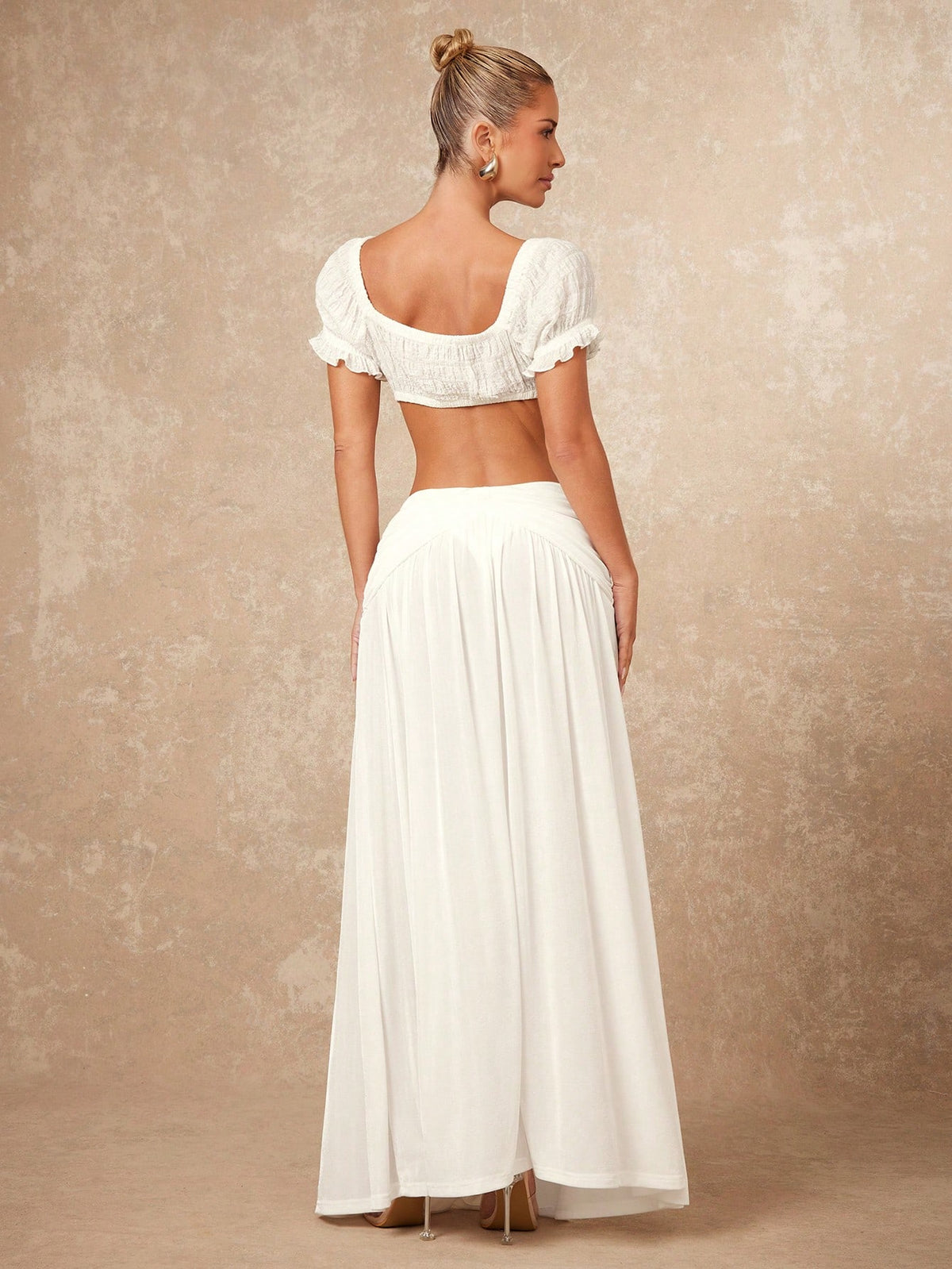 Lumalex Women's Summer White Boho Beach Vacation Holiday Slip Skirt Low Waist V-Neck Pleated Front Slit Underskirt,Elegant Luxury Wedding Guest Party Skirt