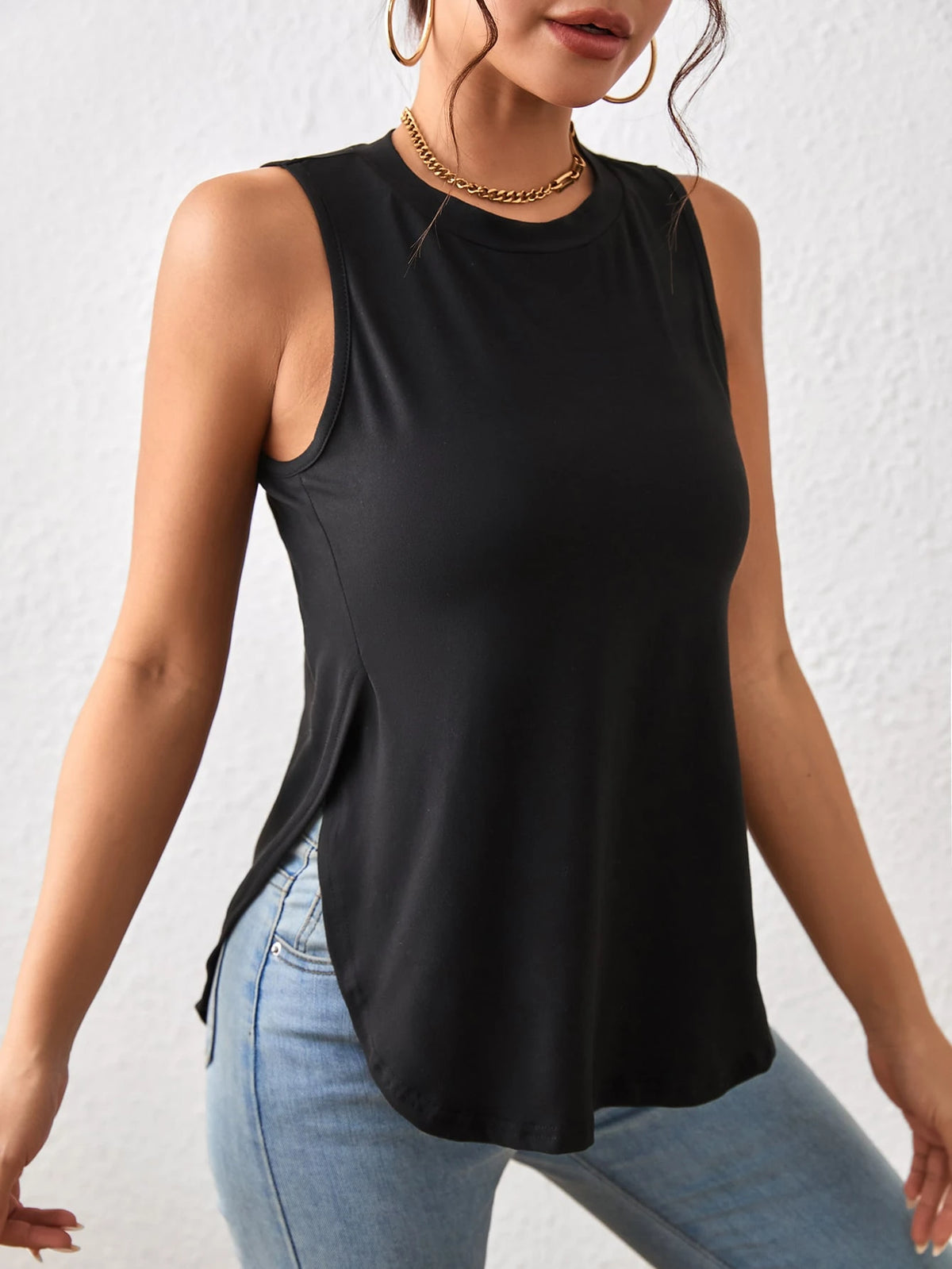 LUNE Burgundy Summer Casual Asymmetric Hem Top For Women, Commuting Work Tops, Occasion Bottoming Shirt, Sleeveless Slim Fit Work Outfits For Women