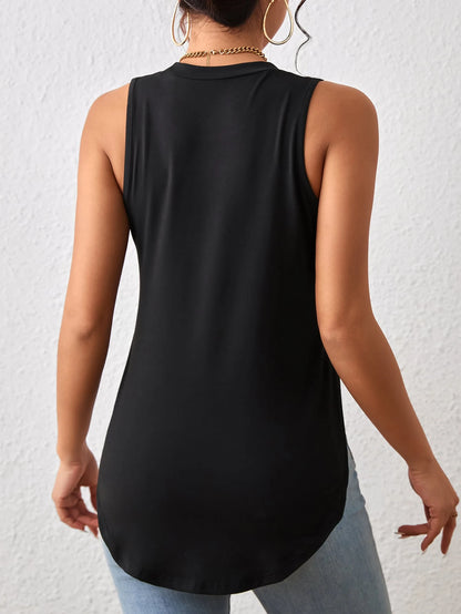 LUNE Burgundy Summer Casual Asymmetric Hem Top For Women, Commuting Work Tops, Occasion Bottoming Shirt, Sleeveless Slim Fit Work Outfits For Women