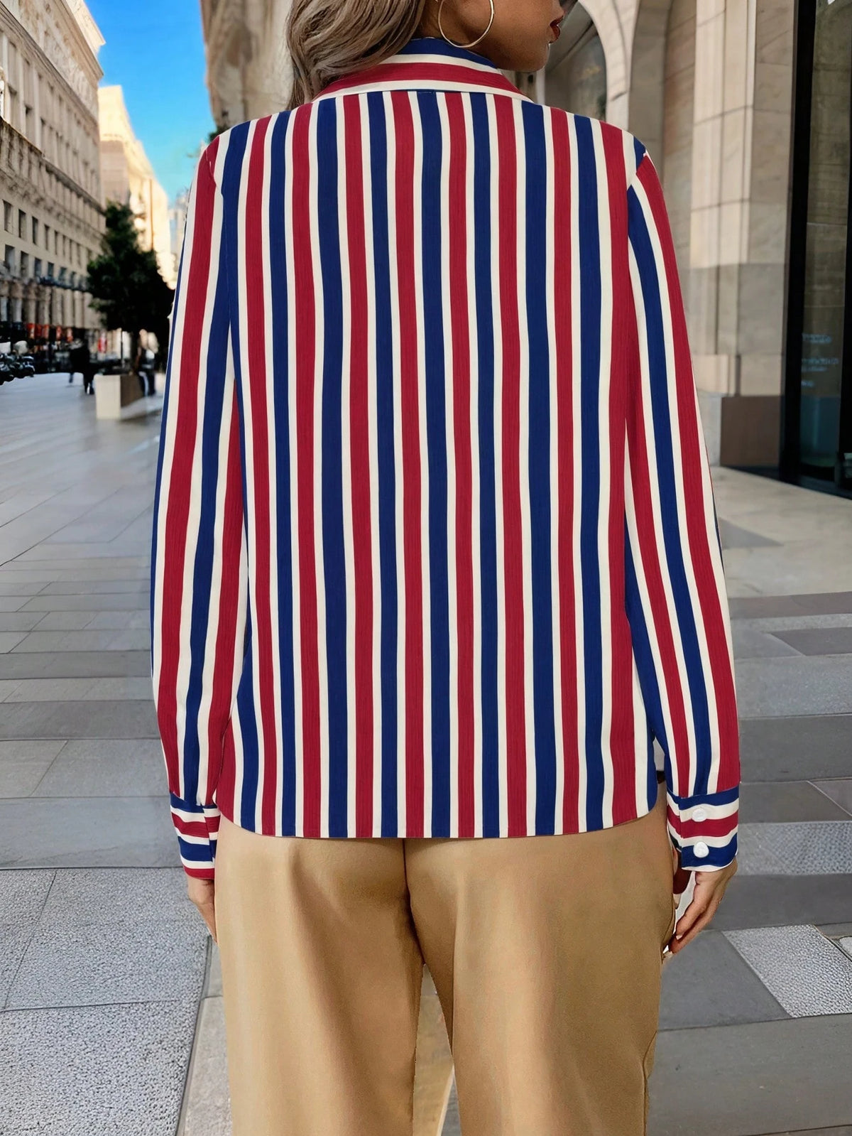 LUNE Casual Striped Long Sleeve Shirt, Suitable For Commuting In Spring & Autumn Fall Cloth For Women