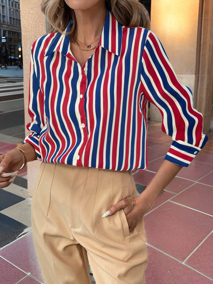 LUNE Casual Striped Long Sleeve Shirt, Suitable For Commuting In Spring & Autumn Fall Cloth For Women