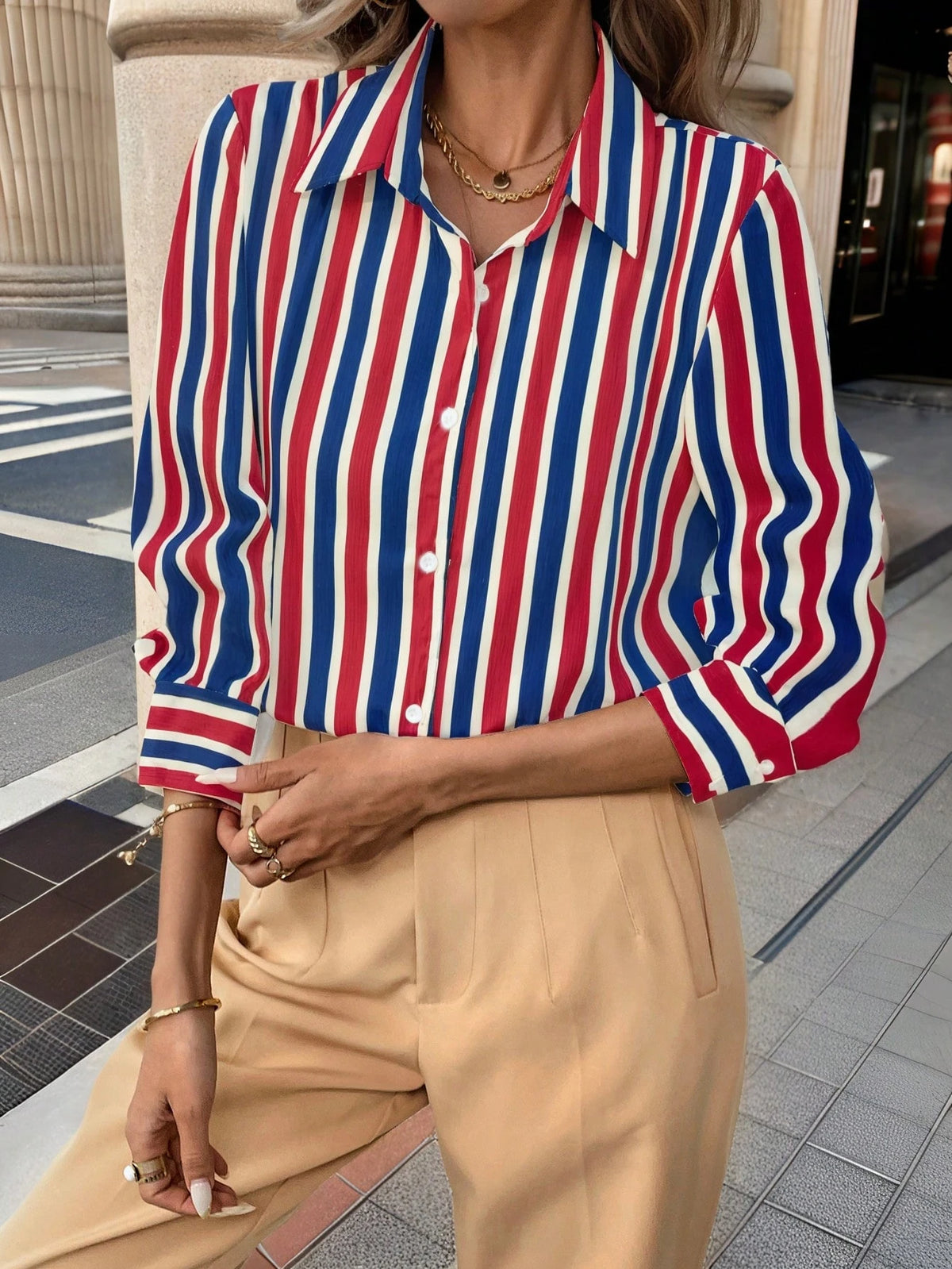 LUNE Casual Striped Long Sleeve Shirt, Suitable For Commuting In Spring & Autumn Fall Cloth For Women