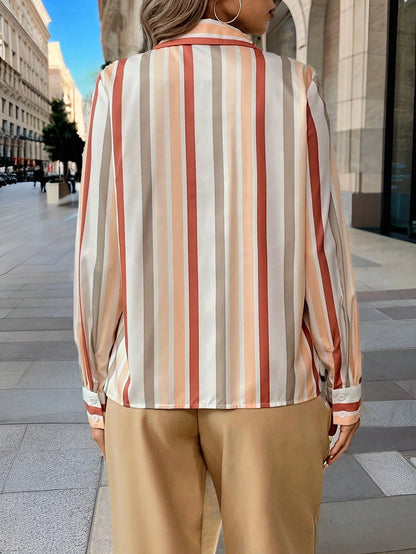 LUNE Casual Striped Long Sleeve Shirt, Suitable For Commuting In Spring & Autumn Fall Cloth For Women