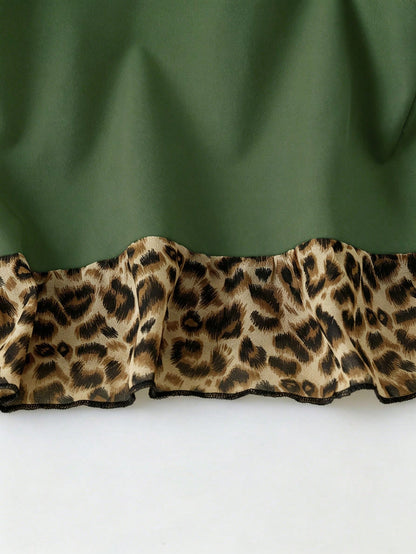 LUNE CURVE Plus Size Leopard Print Ruffle Blouse Shirt For Summer Festival And Casual Wear