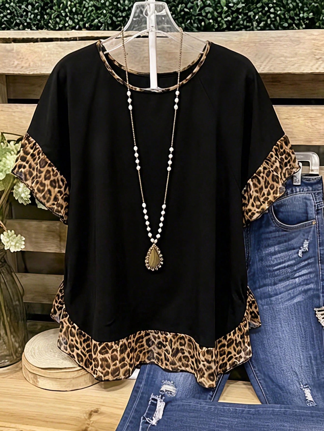 LUNE CURVE Plus Size Leopard Print Ruffle Blouse Shirt For Summer Festival And Casual Wear