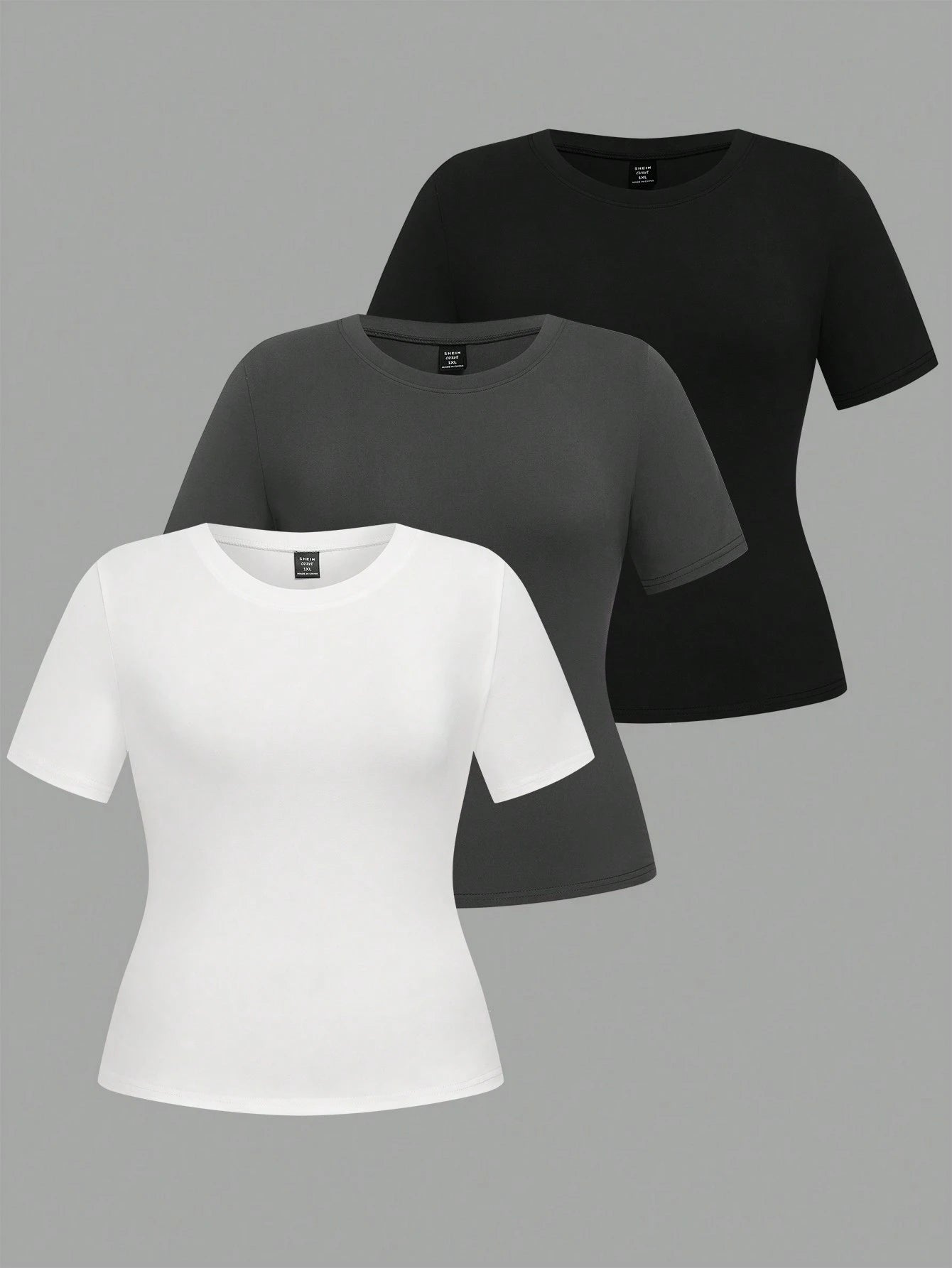 LUNE Plus Size 3pcs/Set Crew Neck Basic Short Sleeve T-Shirts