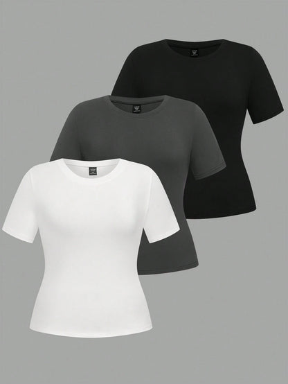 LUNE Plus Size 3pcs/Set Crew Neck Basic Short Sleeve T-Shirts
