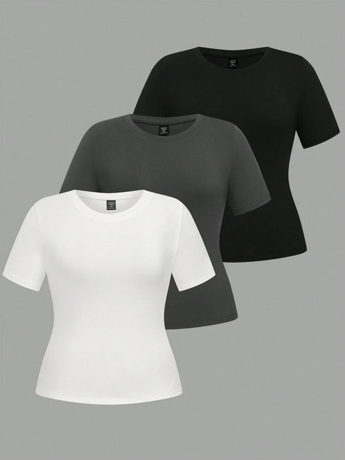 LUNE Plus Size 3pcs/Set Crew Neck Basic Short Sleeve T-Shirts