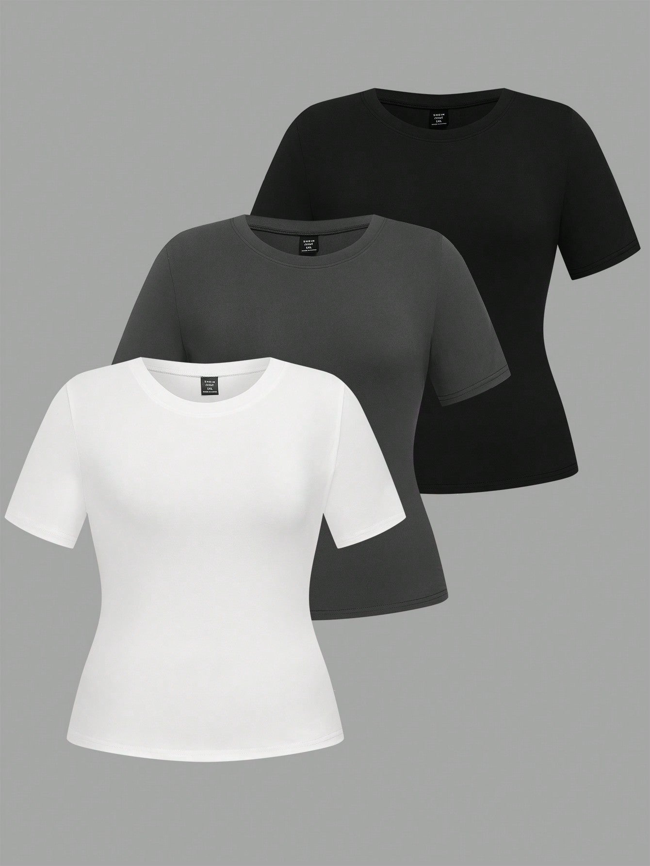 LUNE Plus Size 3pcs/Set Crew Neck Basic Short Sleeve T-Shirts