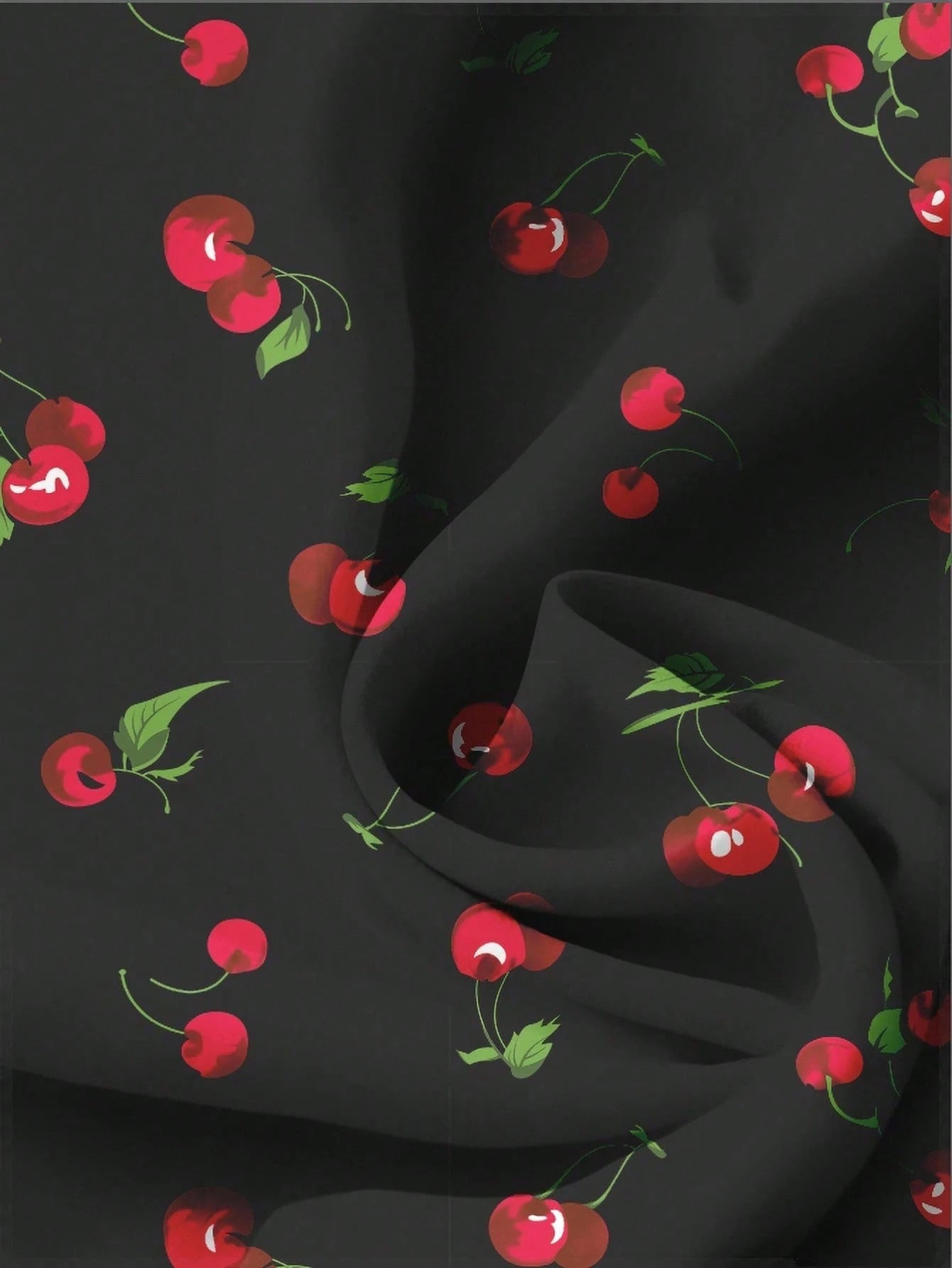 LUNE VCAY Plus Size Women Shirts,Cute Cherry Print Loose Casual Black And Red Blouse,Summer Vacation Holiday Tops,Chic Flower Spring Blouses Fall