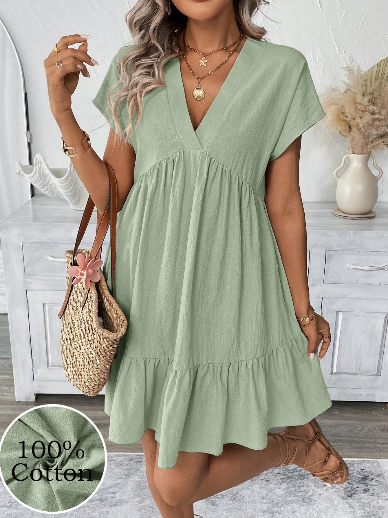 LUNE Vintage Leopard Print V-Neck Women's Short Dress