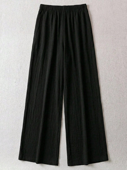 LUNE Women's Black Long Cotton Wide-Leg Pants, Comfortable And Fitted, Black Cotton Pants, Women's Casual Pants, Autumn Casual Style