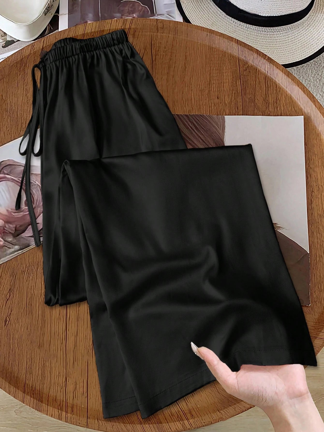 LUNE Women's Black Long Cotton Wide-Leg Pants, Comfortable And Fitted, Black Cotton Pants, Women's Casual Pants, Autumn Casual Style