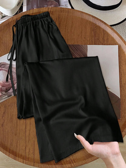 LUNE Women's Black Long Cotton Wide-Leg Pants, Comfortable And Fitted, Black Cotton Pants, Women's Casual Pants, Autumn Casual Style
