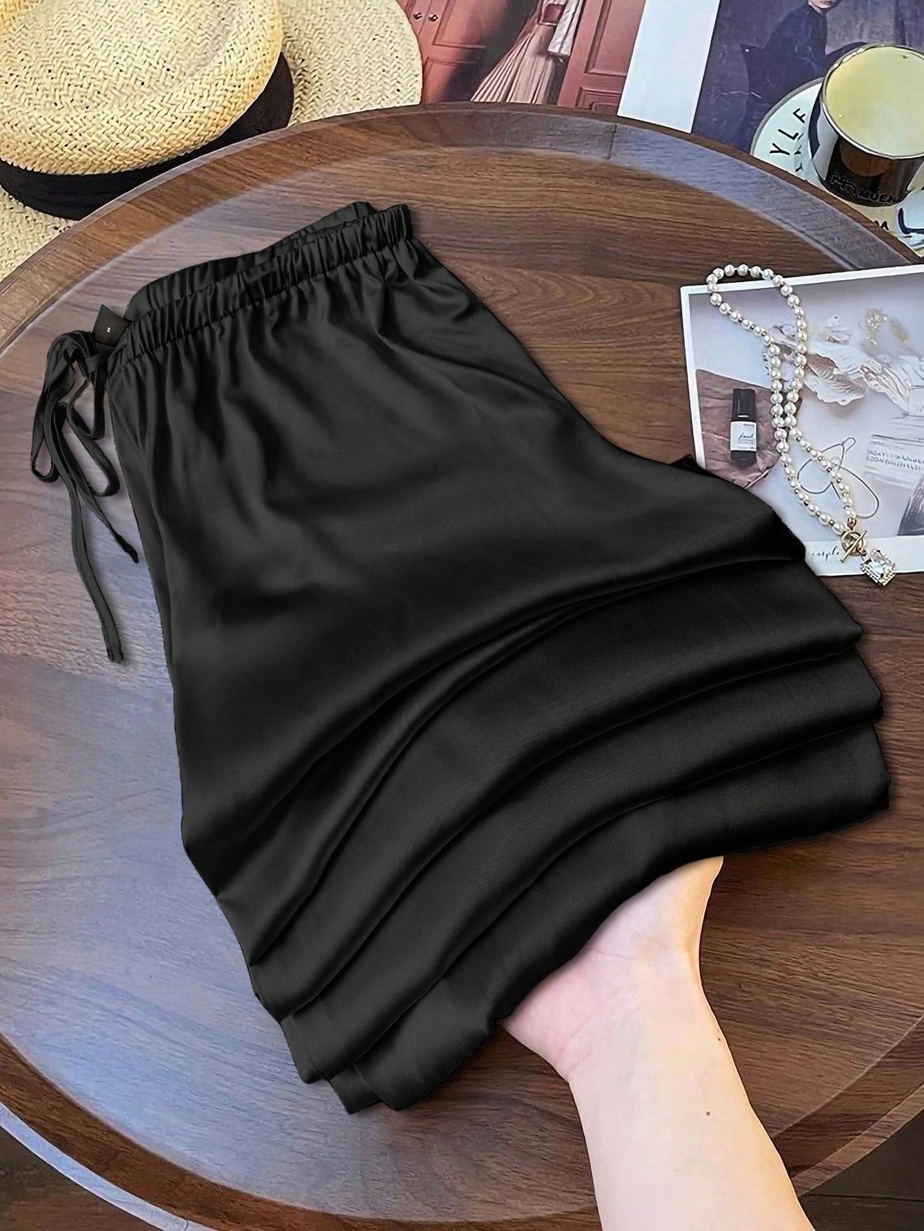 LUNE Women's Black Long Cotton Wide-Leg Pants, Comfortable And Fitted, Black Cotton Pants, Women's Casual Pants, Autumn Casual Style