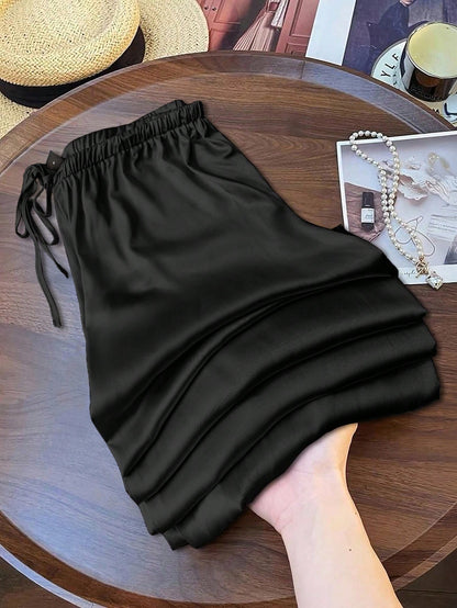 LUNE Women's Black Long Cotton Wide-Leg Pants, Comfortable And Fitted, Black Cotton Pants, Women's Casual Pants, Autumn Casual Style