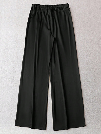 LUNE Women's Black Long Cotton Wide-Leg Pants, Comfortable And Fitted, Black Cotton Pants, Women's Casual Pants, Autumn Casual Style