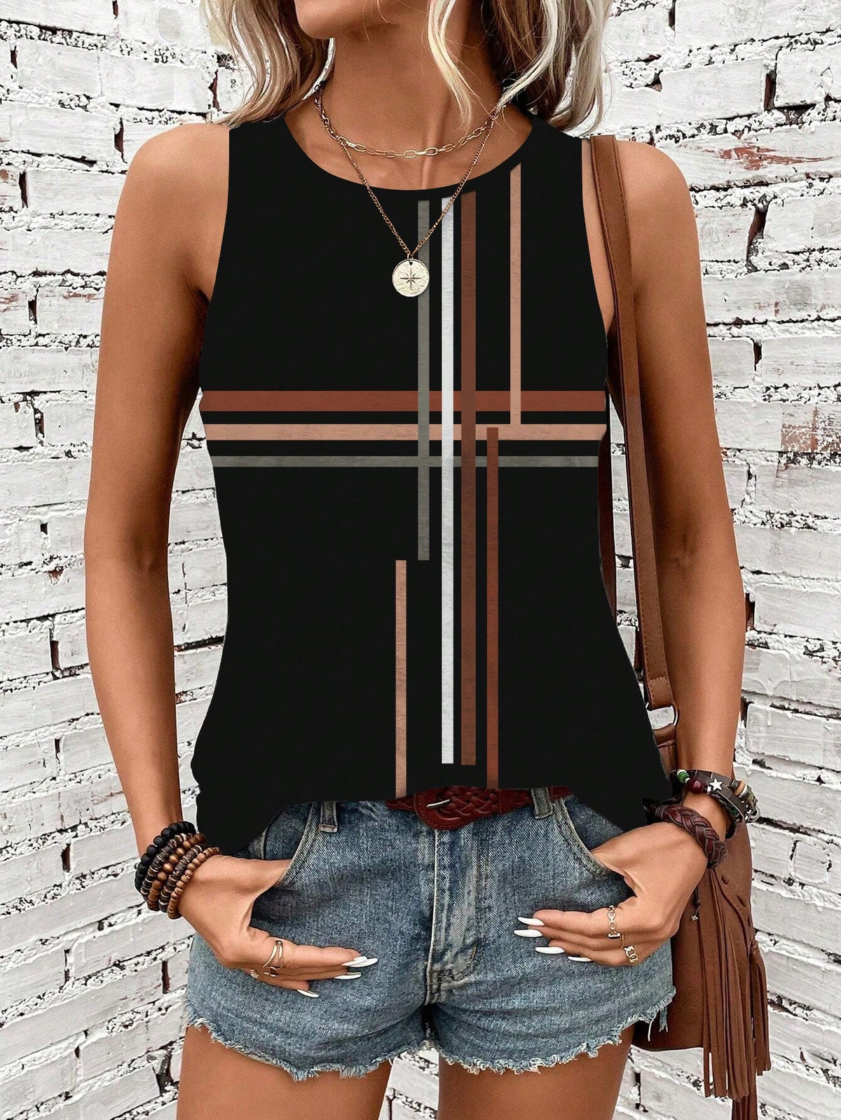 LUNE Women's Black Tank Top, Suitable For Summer Vacation Boho Casual