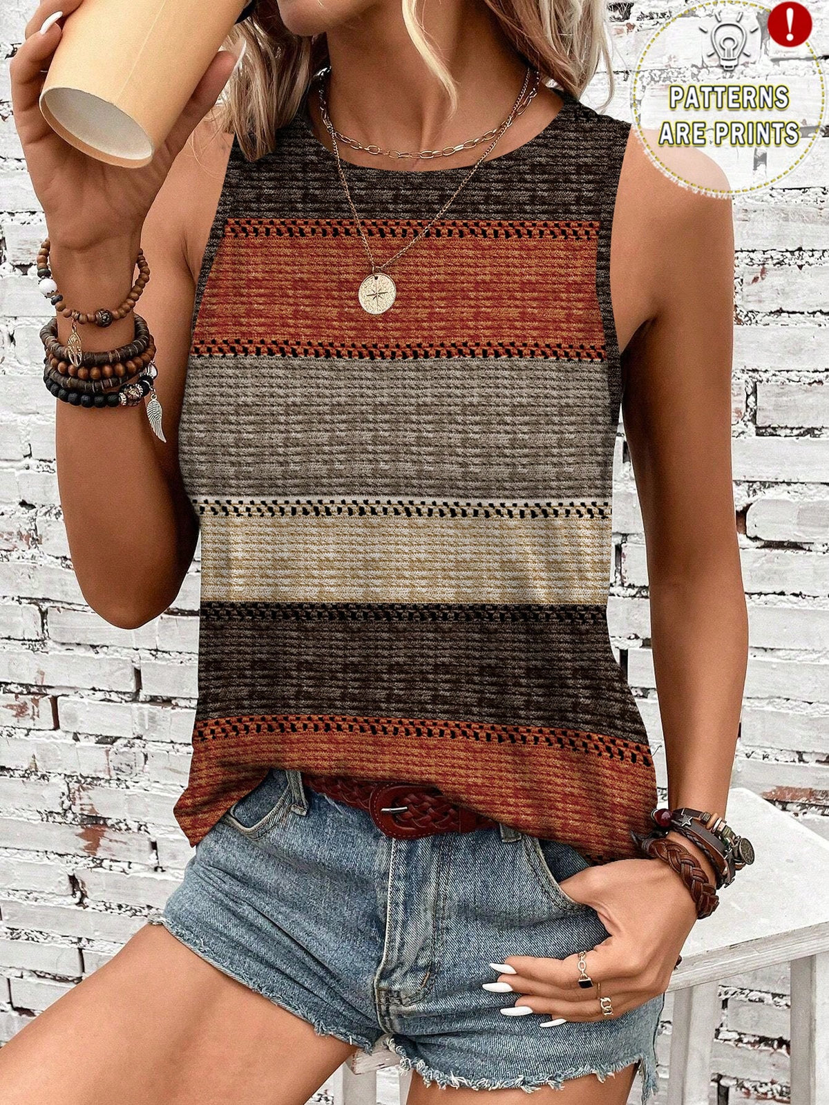 LUNE Women's Black Tank Top, Suitable For Summer Vacation Boho Casual
