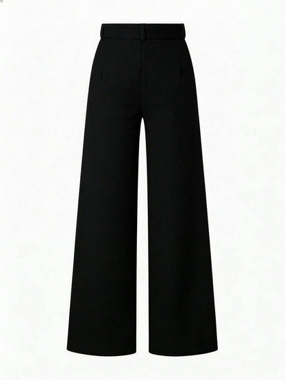 LUNE Women's Solid Color Pleated Slant Pocket Casual Wide Leg Pants Blue Pants Wide-Leg Trousers Women's Pants