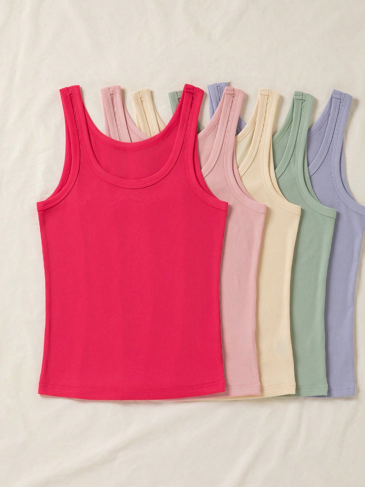 LUNE Women's Solid Color Round Neck Casual Ribbed Versatile Tank Top