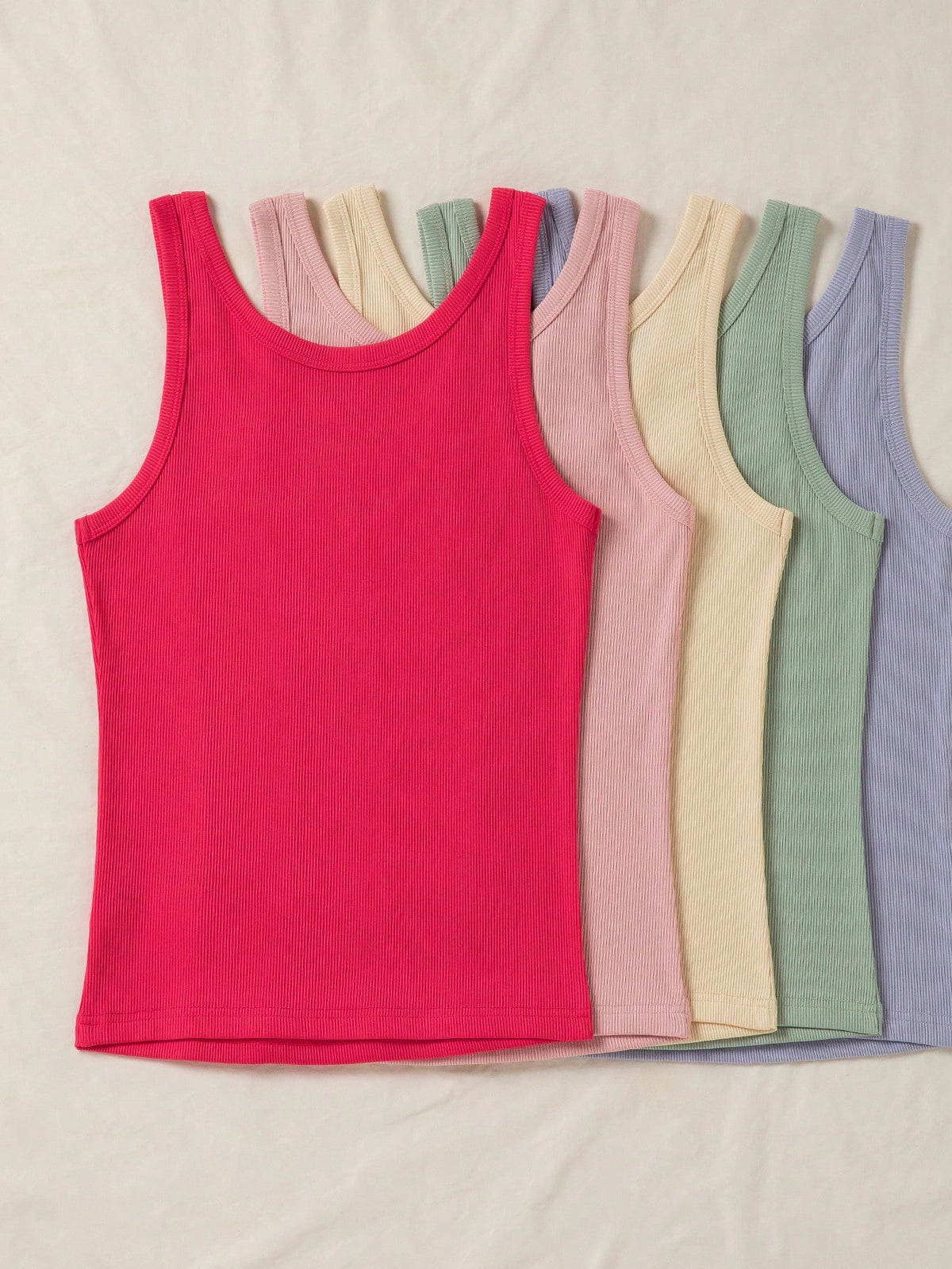 LUNE Women's Solid Color Round Neck Casual Ribbed Versatile Tank Top