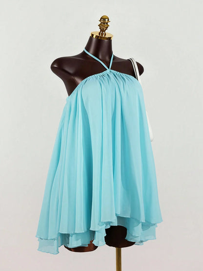 Lunelith Lunessa Women's Chiffon Layered Ruffle Sleeveless Mini Dress