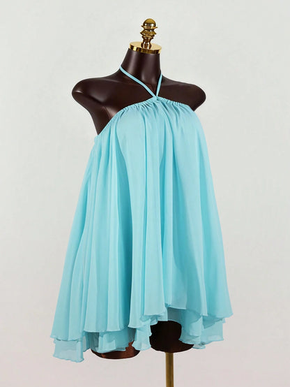Lunelith Lunessa Women's Chiffon Layered Ruffle Sleeveless Mini Dress
