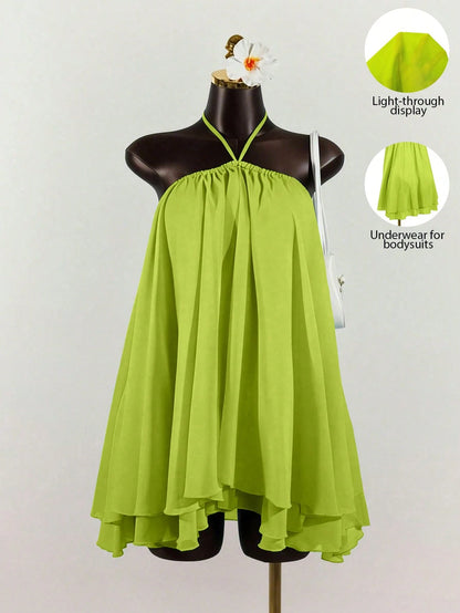 Lunelith Lunessa Women's Chiffon Layered Ruffle Sleeveless Mini Dress
