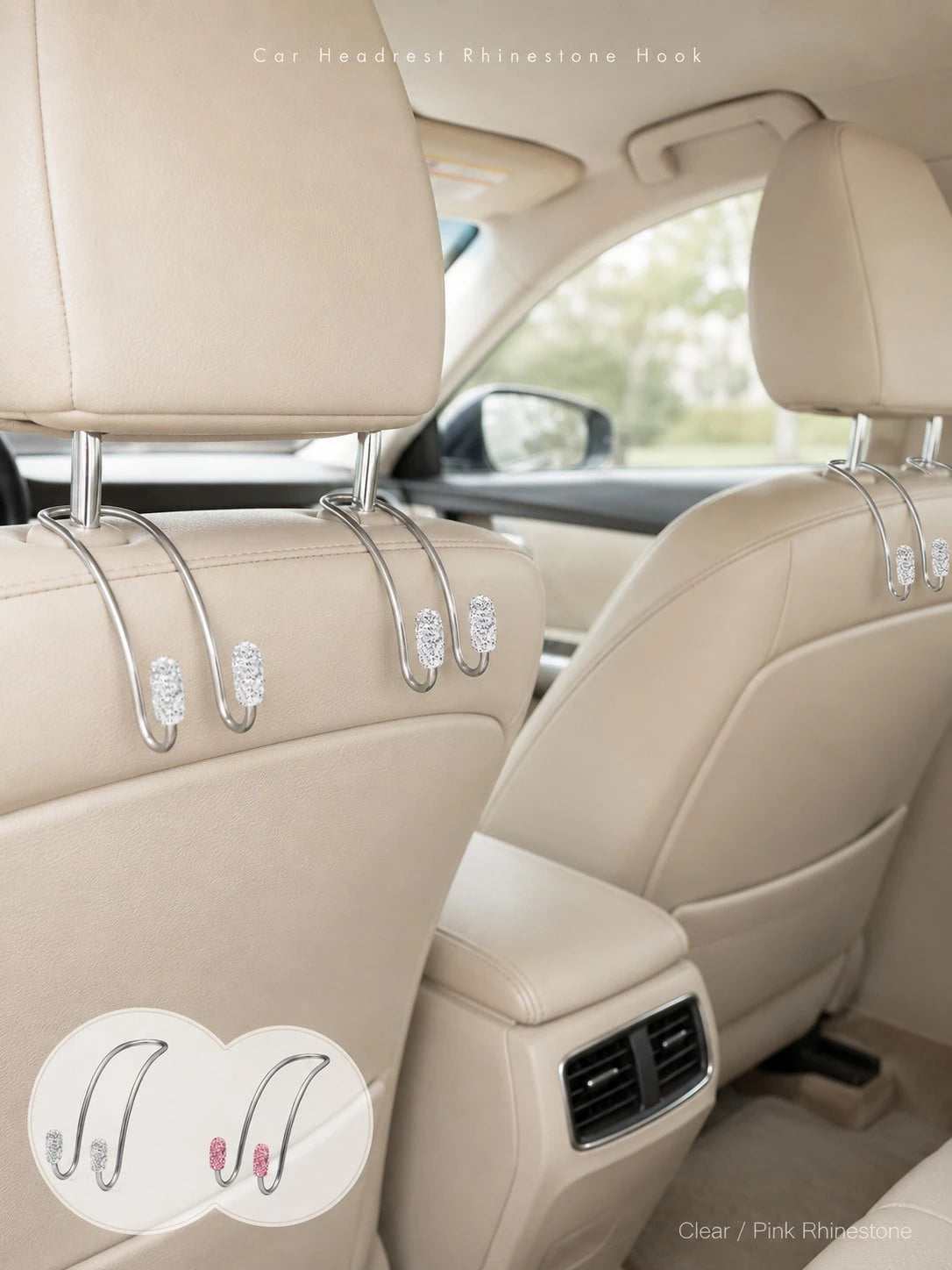 Luxury Crystal Car Backseat Hook, Durable Metal Backrest Hook, Shiny Design, Suitable For Women, Universal Fit For SUV And Sedan