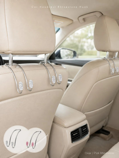 Luxury Crystal Car Backseat Hook, Durable Metal Backrest Hook, Shiny Design, Suitable For Women, Universal Fit For SUV And Sedan