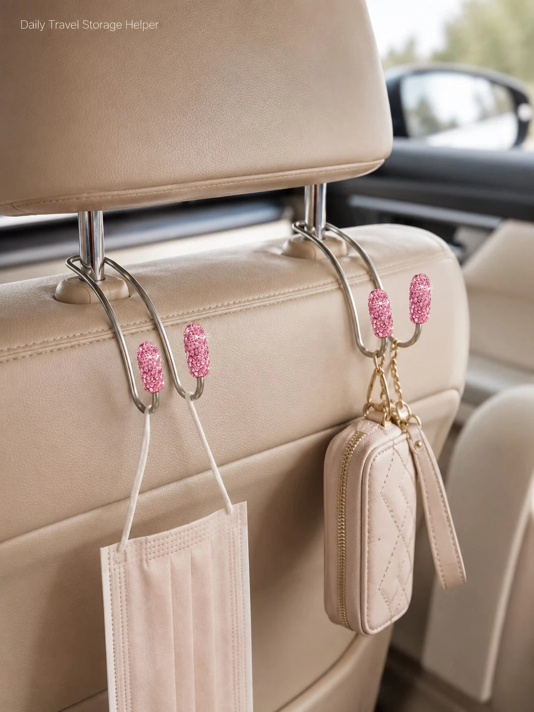 Luxury Crystal Car Backseat Hook, Durable Metal Backrest Hook, Shiny Design, Suitable For Women, Universal Fit For SUV And Sedan