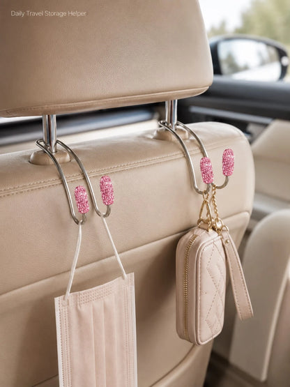 Luxury Crystal Car Backseat Hook, Durable Metal Backrest Hook, Shiny Design, Suitable For Women, Universal Fit For SUV And Sedan