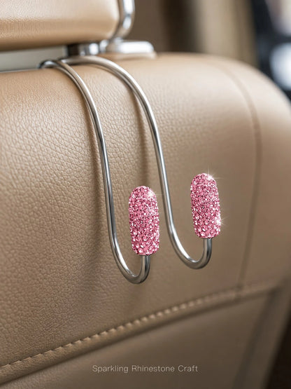 Luxury Crystal Car Backseat Hook, Durable Metal Backrest Hook, Shiny Design, Suitable For Women, Universal Fit For SUV And Sedan