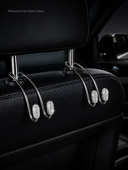 Luxury Crystal Car Backseat Hook, Durable Metal Backrest Hook, Shiny Design, Suitable For Women, Universal Fit For SUV And Sedan