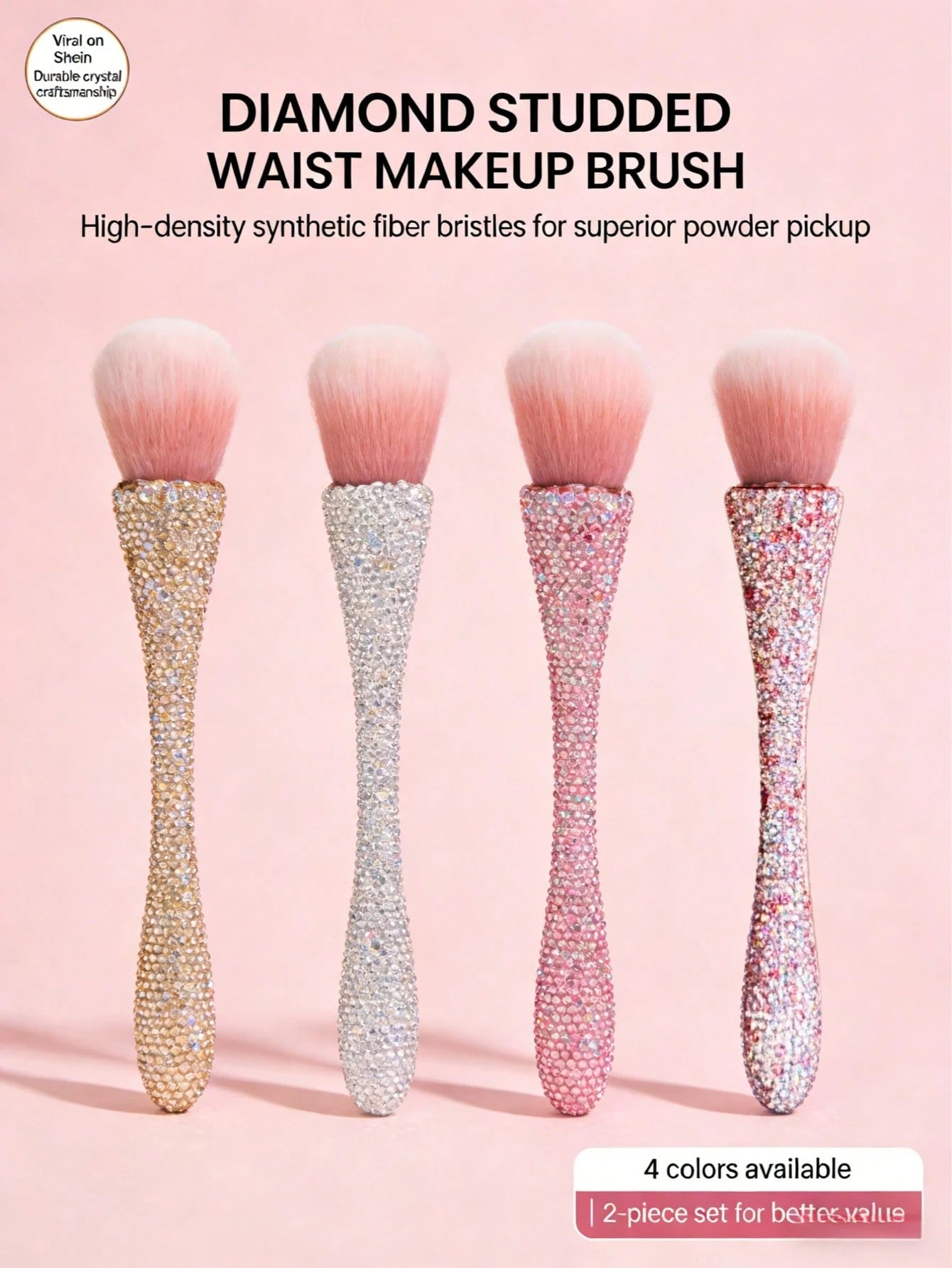 Luxury Crystal Diamond Waist Makeup Brush| Soft Synthetic Fiber Bristles Suitable For Perfect Foundation Application| Ideal For Music Festivals And Weddings| 4 Colors| Great Gift For Makeup Enthus