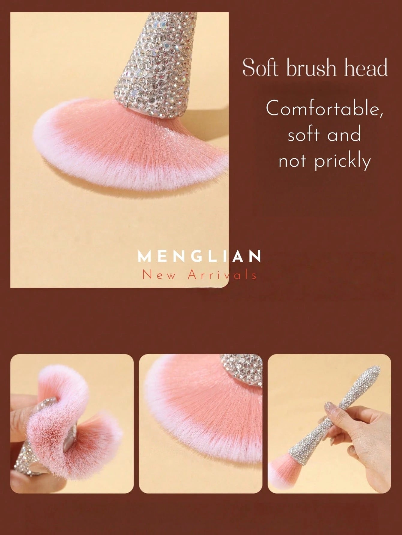 Luxury Crystal Diamond Waist Makeup Brush| Soft Synthetic Fiber Bristles Suitable For Perfect Foundation Application| Ideal For Music Festivals And Weddings| 4 Colors| Great Gift For Makeup Enthus