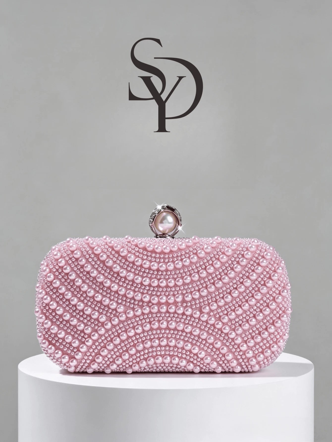 Luxury Pink Pearl Box Clutch Bag, Detachable Chain Shoulder Bag For Party
