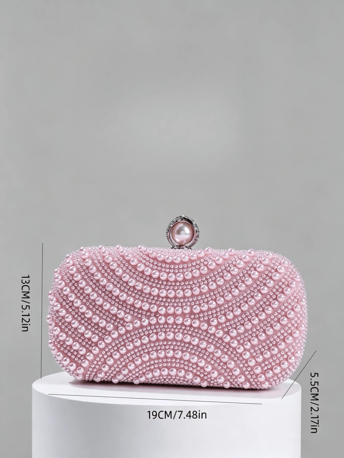 Luxury Pink Pearl Box Clutch Bag, Detachable Chain Shoulder Bag For Party