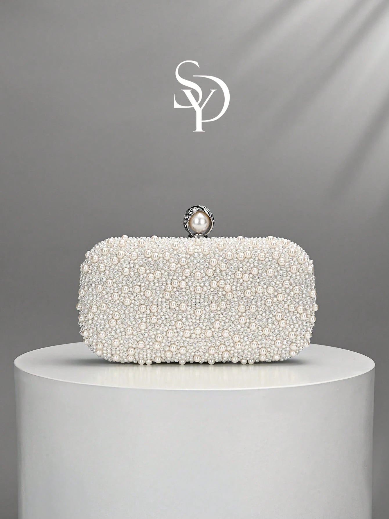 Luxury Pink Pearl Box Clutch Bag, Detachable Chain Shoulder Bag For Party