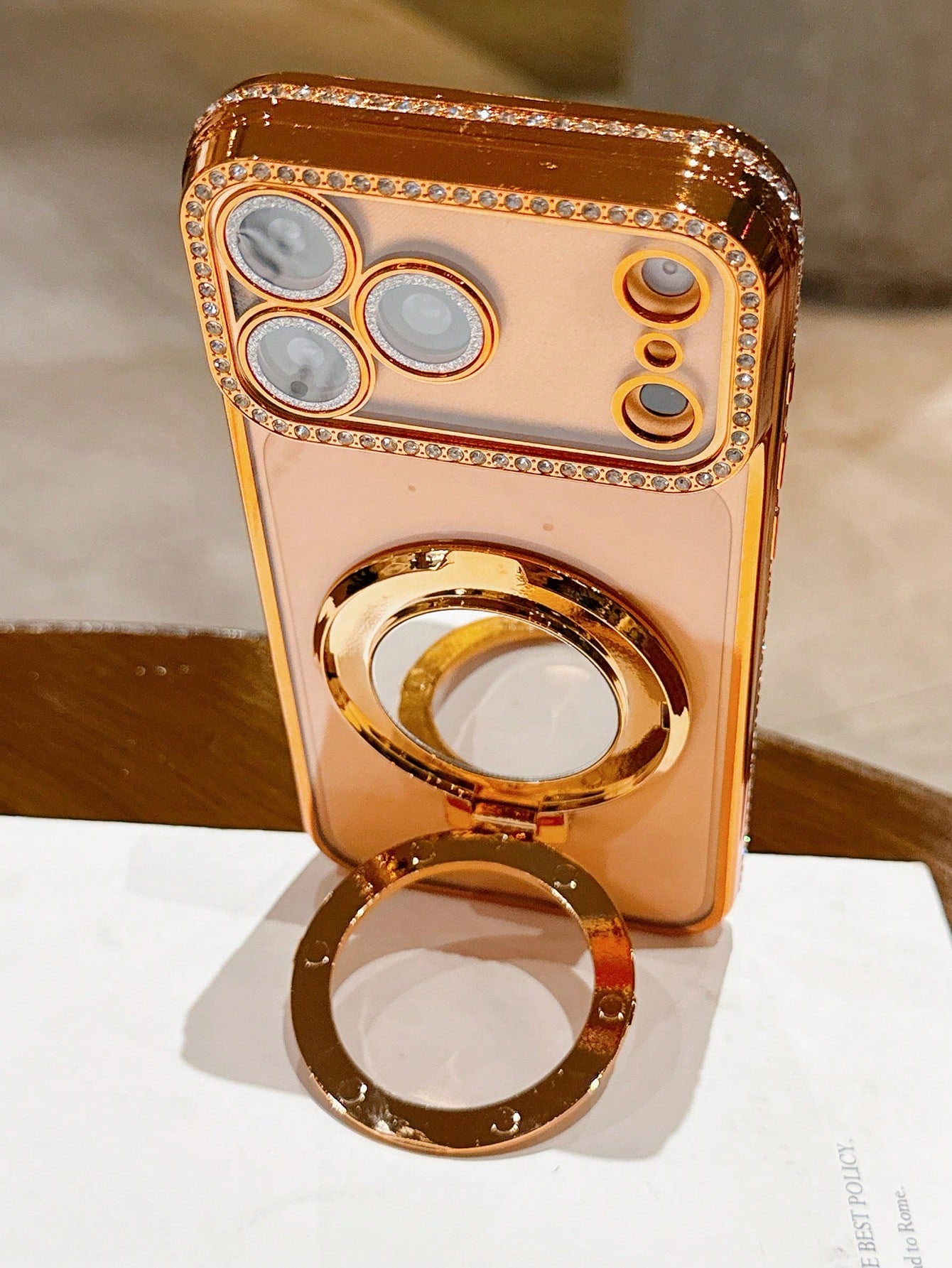 Luxury Shiny Rhinestone Lens Protect PlatingAnti-Drop Case With Shiny Glitter MakeupMirror Ring Holder Bracket Phone Case High Quality Shockproof Bumper BackCover Compatible With IPhone 17 16E 15 14 1