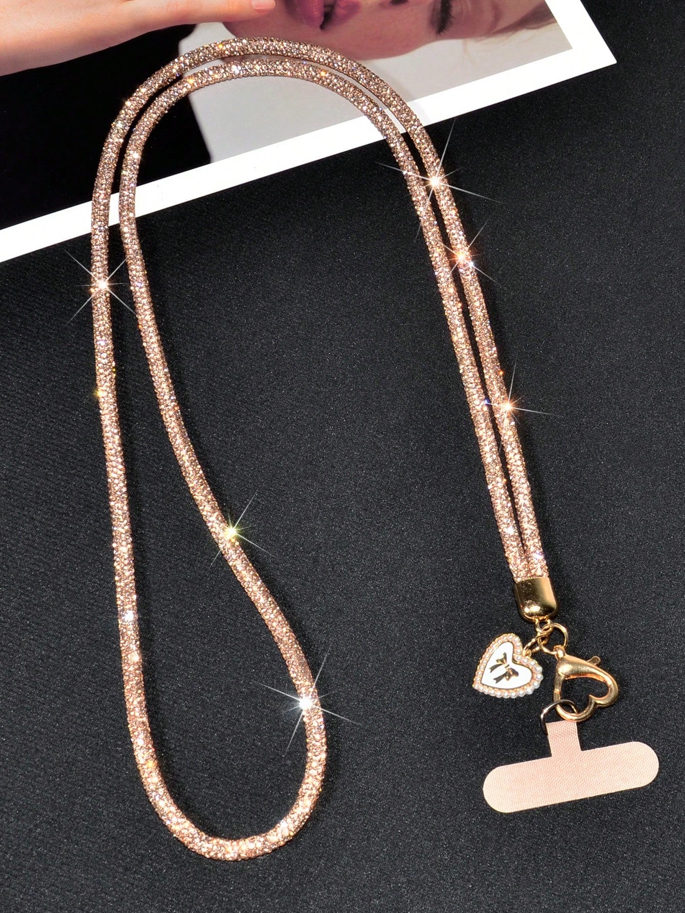 Luxury Sparkling Rhinestone Phone Lanyard, Bow & Heart Pendant Crossbody Strap, Long Detachable Fashion Heart Buckle Phone Chain, Outdoor Travel Shopping Anti-Loss Full Rhinestone Neck Strap, Holiday