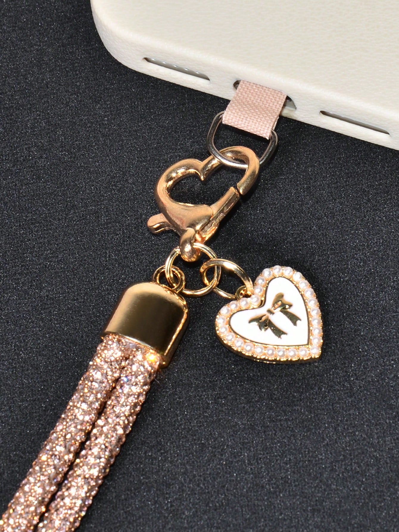 Luxury Sparkling Rhinestone Phone Lanyard, Bow & Heart Pendant Crossbody Strap, Long Detachable Fashion Heart Buckle Phone Chain, Outdoor Travel Shopping Anti-Loss Full Rhinestone Neck Strap, Holiday